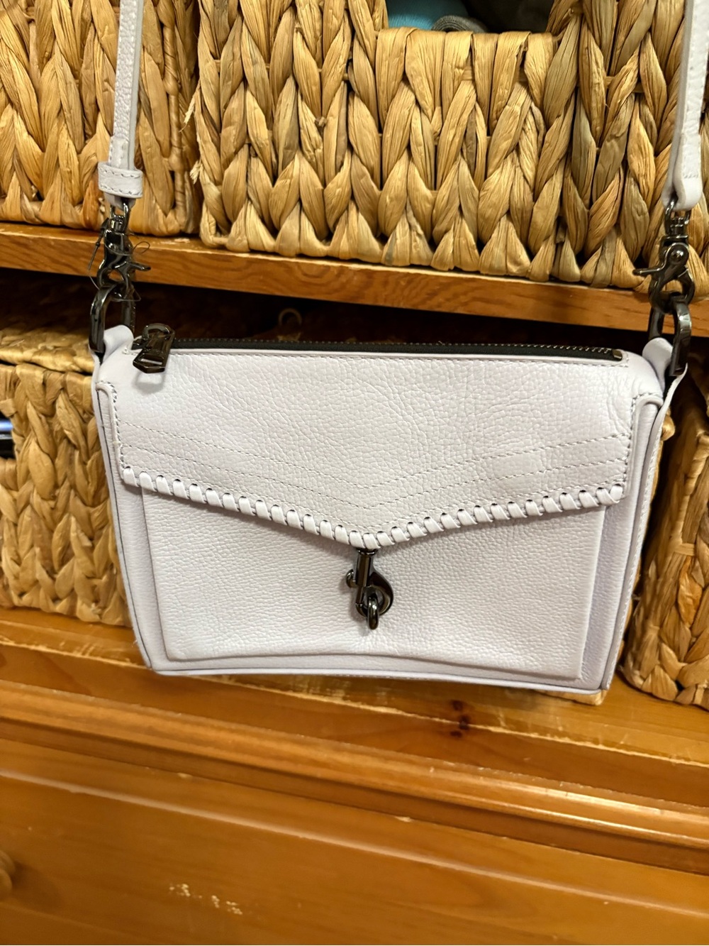 Botkier “Trigger” Lavender Leather Crossbody with Front Flap and Chain Accents